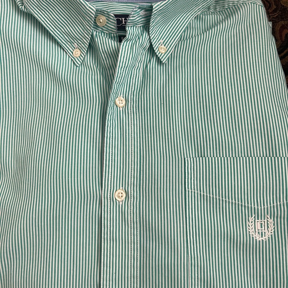 Men’s Chaps XLT Easy Care Green/White Stripped Shirt